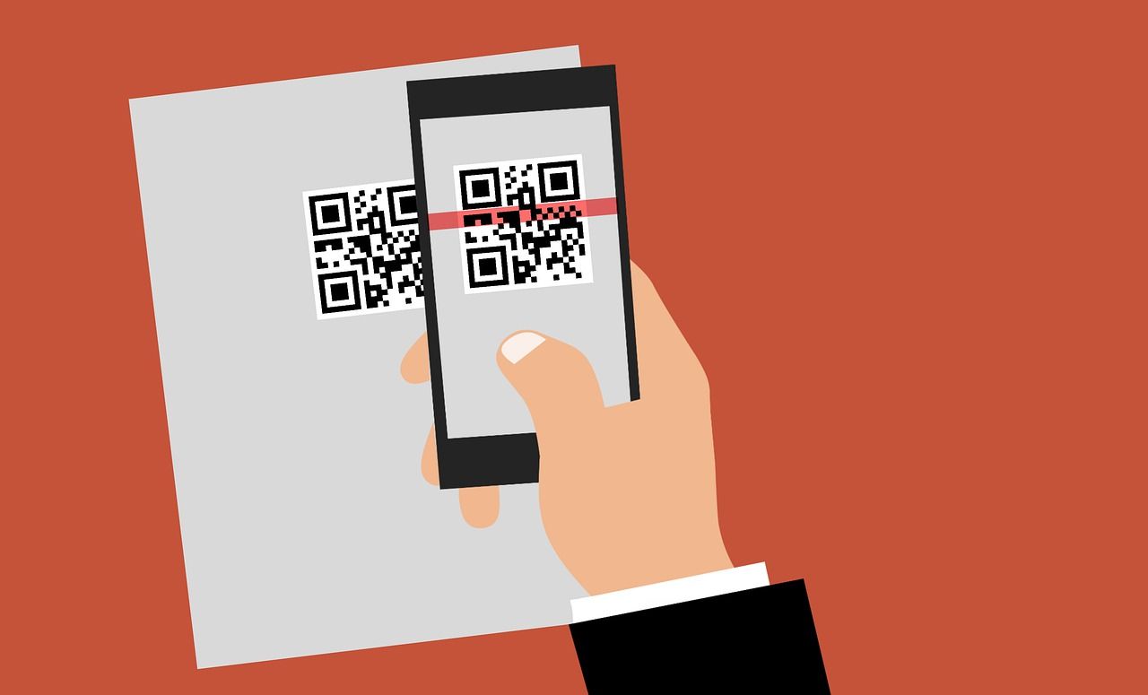 digital graphic of person scanning a QR code