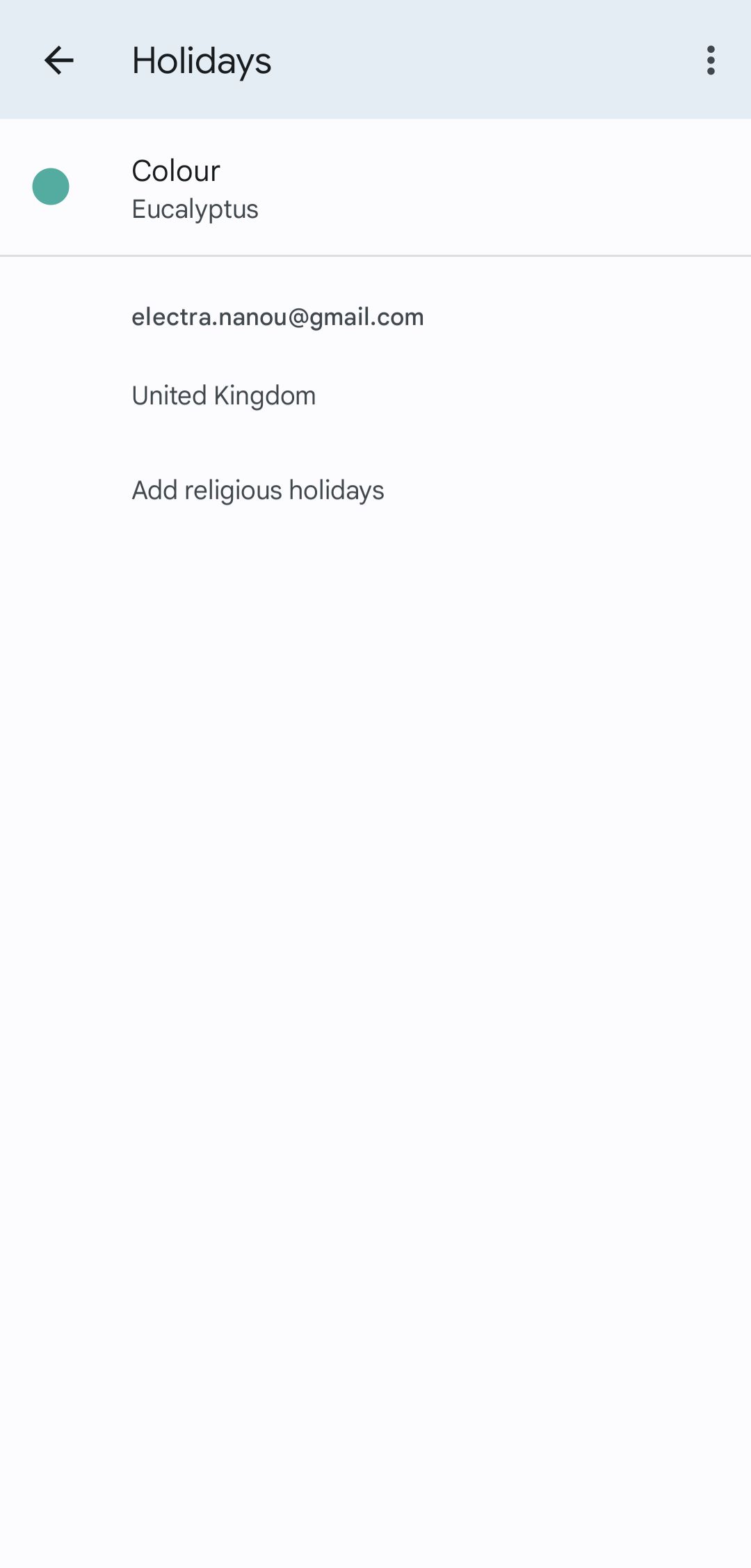 Holiday Settings on Google Calendar