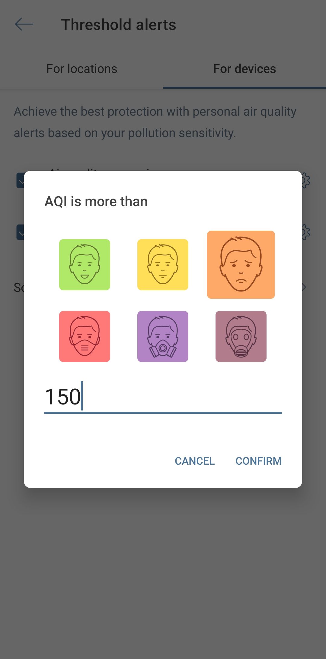 iQAir AirVisual App Threshold Alerts AQI