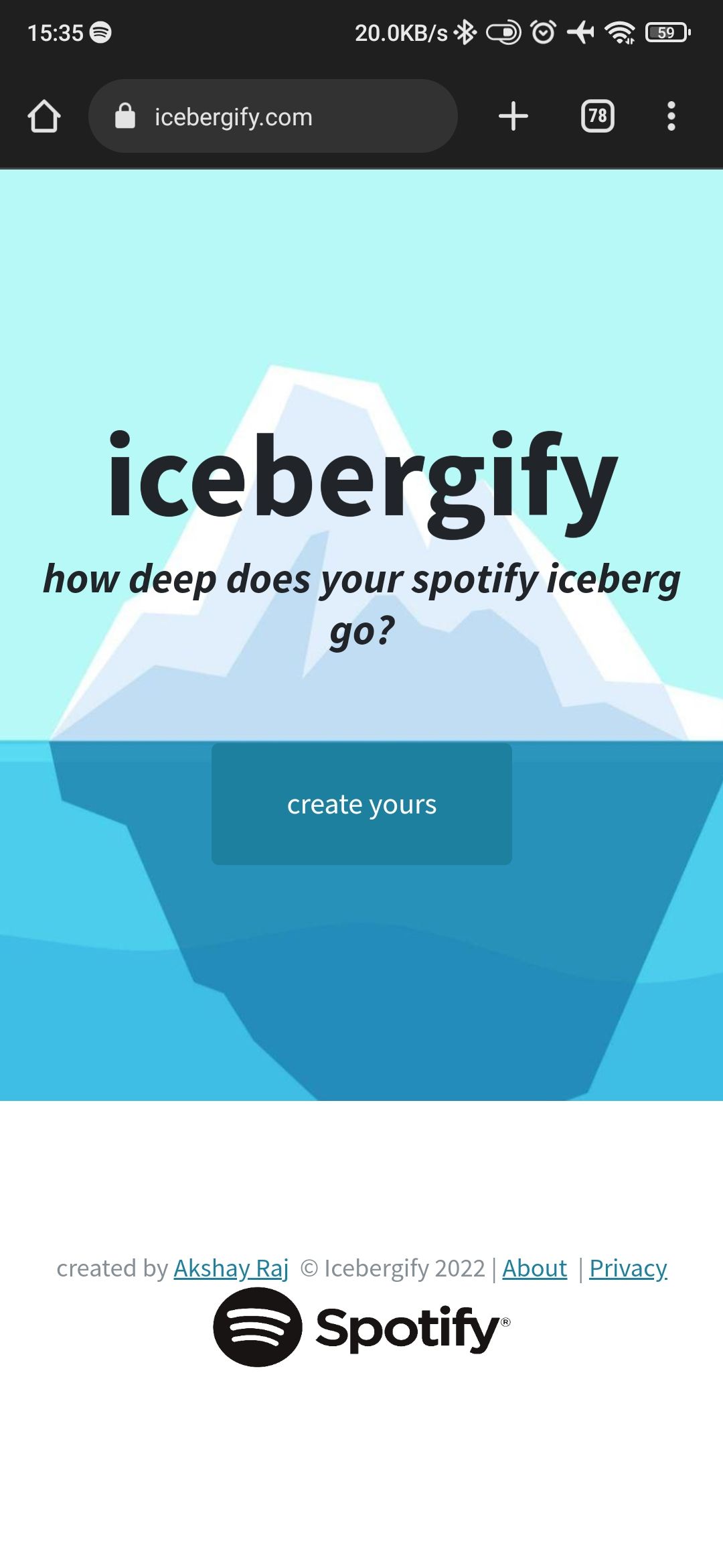 Icebergify web app home page