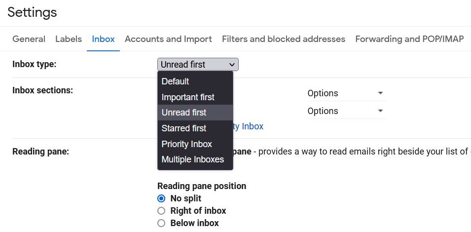 Inbox Type Feature in Gmail Settings