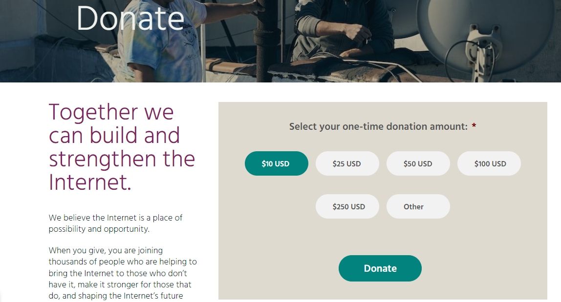 internet society donate screenshot
