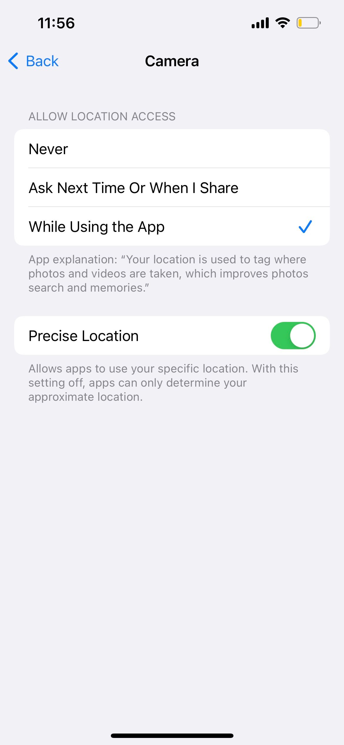 location access for iphone camera