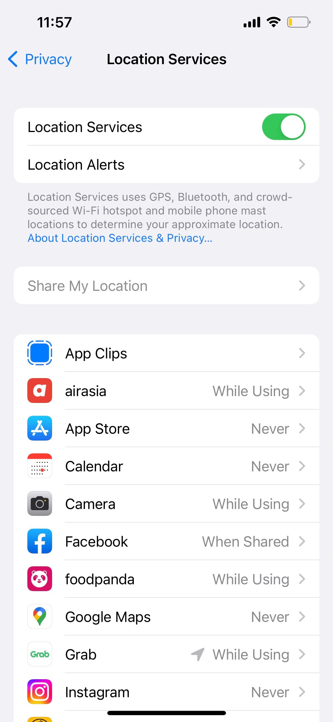 iphone location services settings