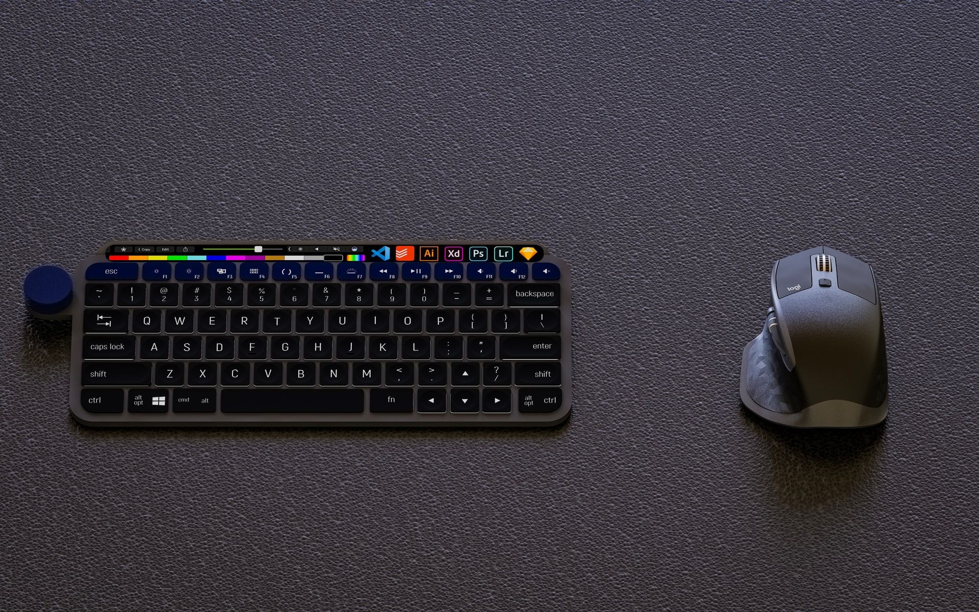 logitech mx master 2s and keyboard top down shot