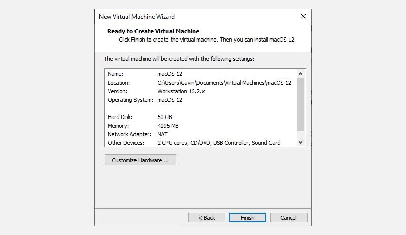 macos monterey vmware virtual machine options summary