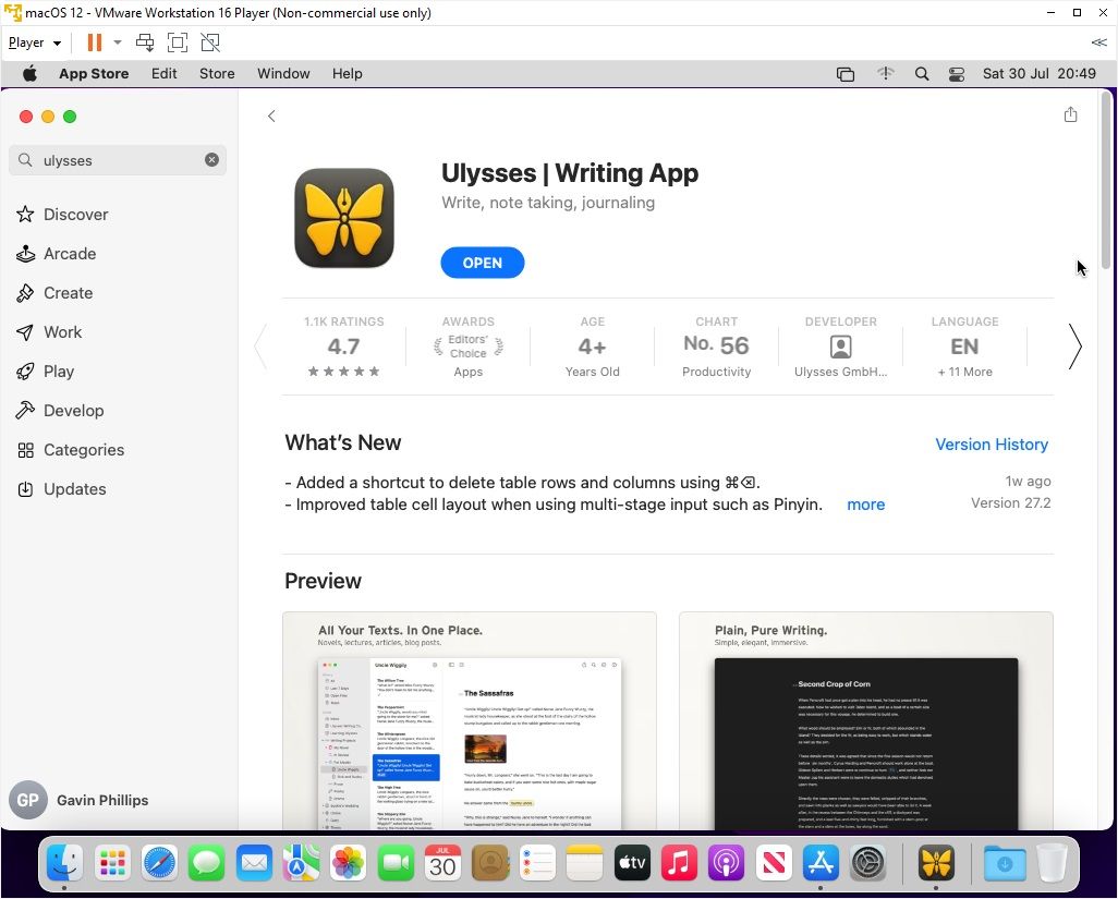 macos virtual machine ulysses writing app