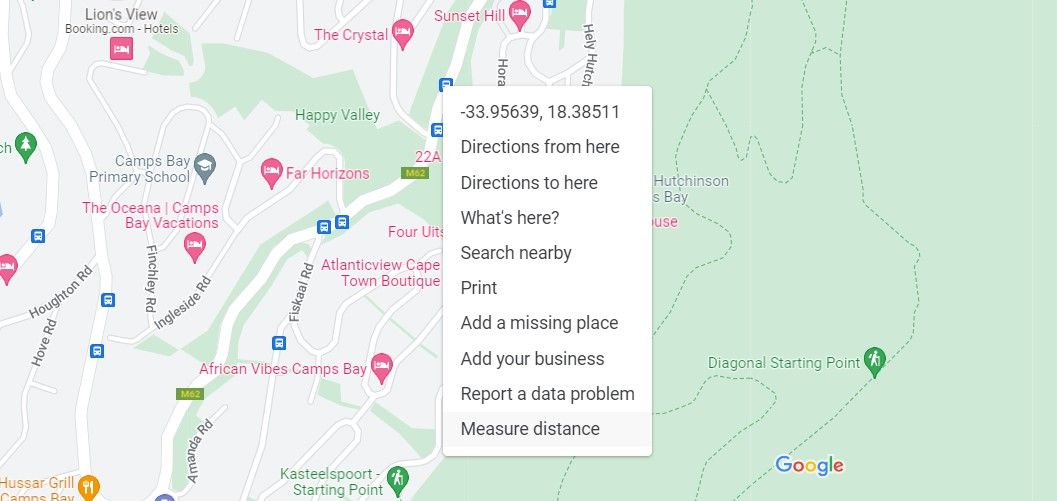 measure distance google maps menu