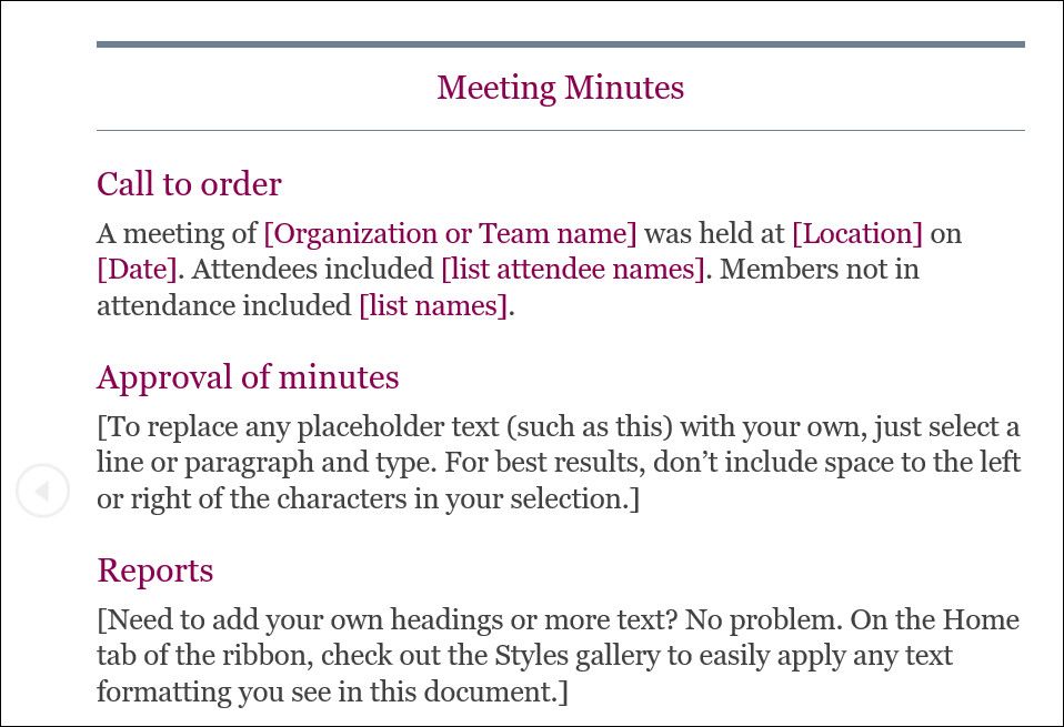 Meeting minutes template in Google docs