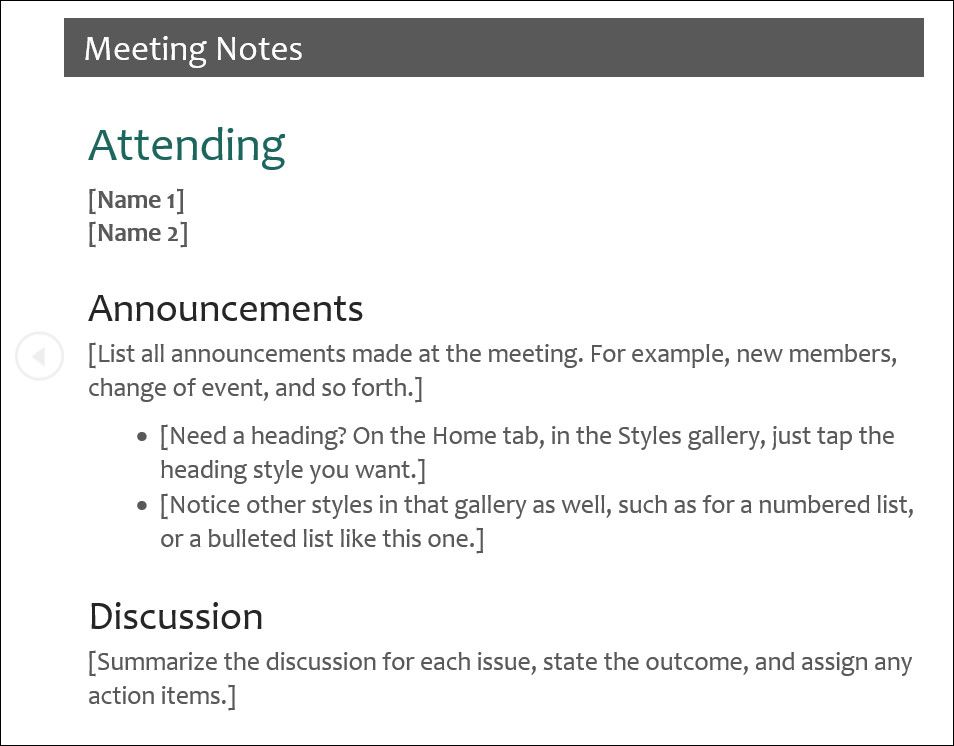 Meeting notes template in Google Docs