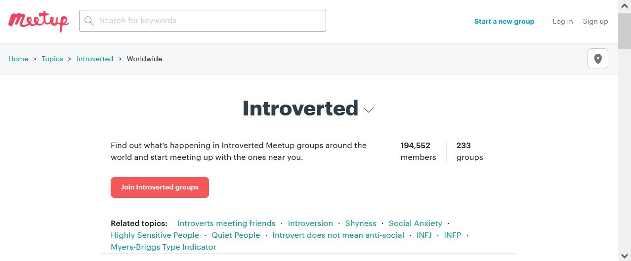Introvert section on Meetup.com