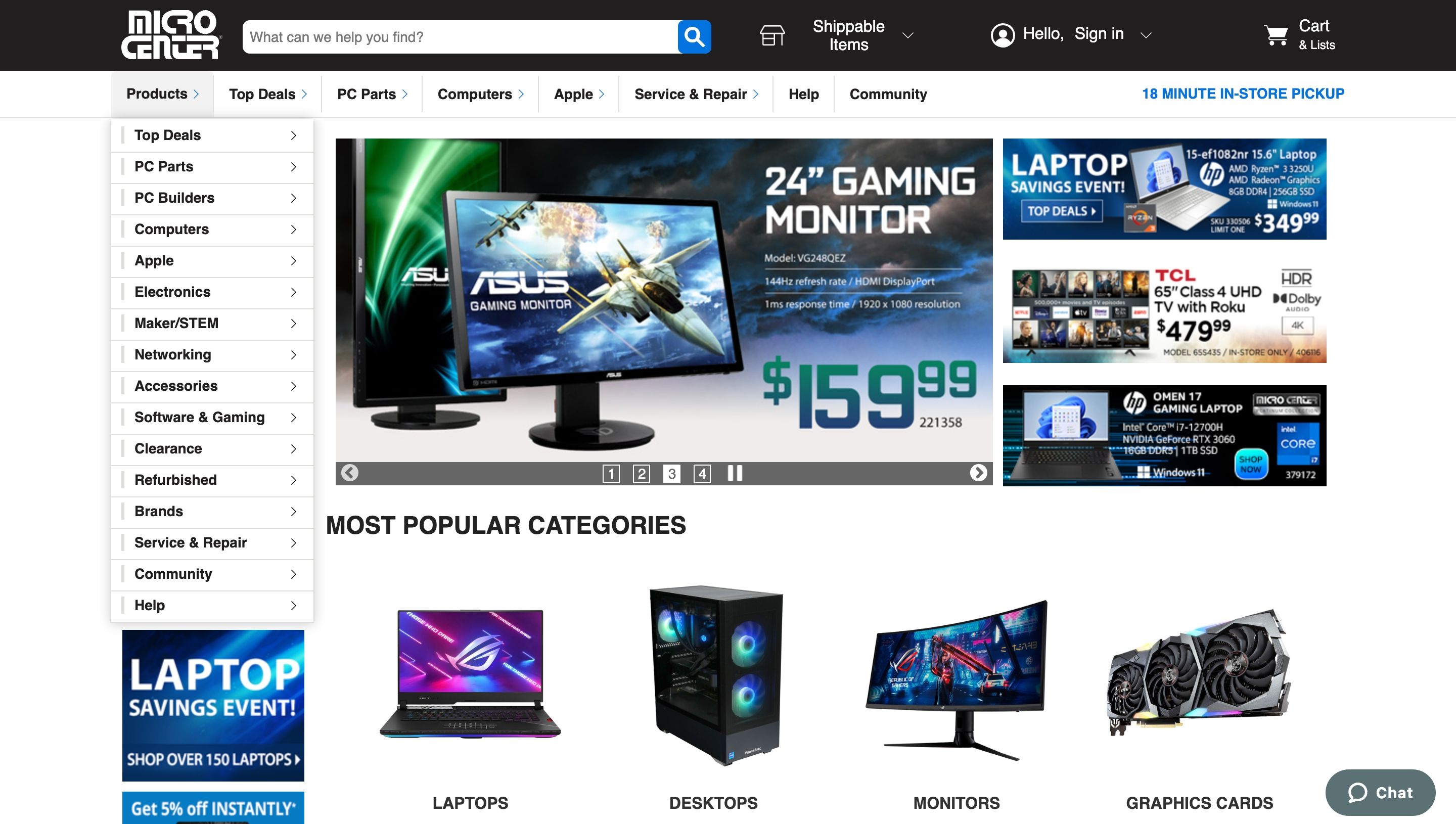 Micro Center website home page
