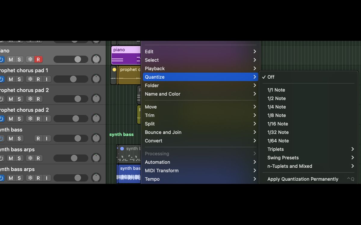 منوی quantize midi در Logic Pro X