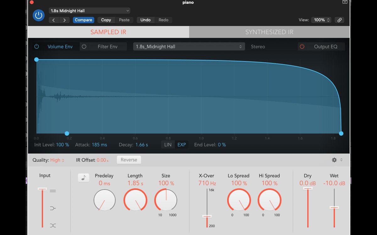 پلاگین reverb در Logic Pro X