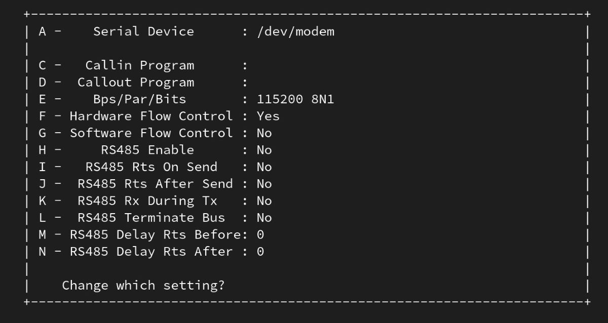 minicom-s-command-serial-port-setup-option