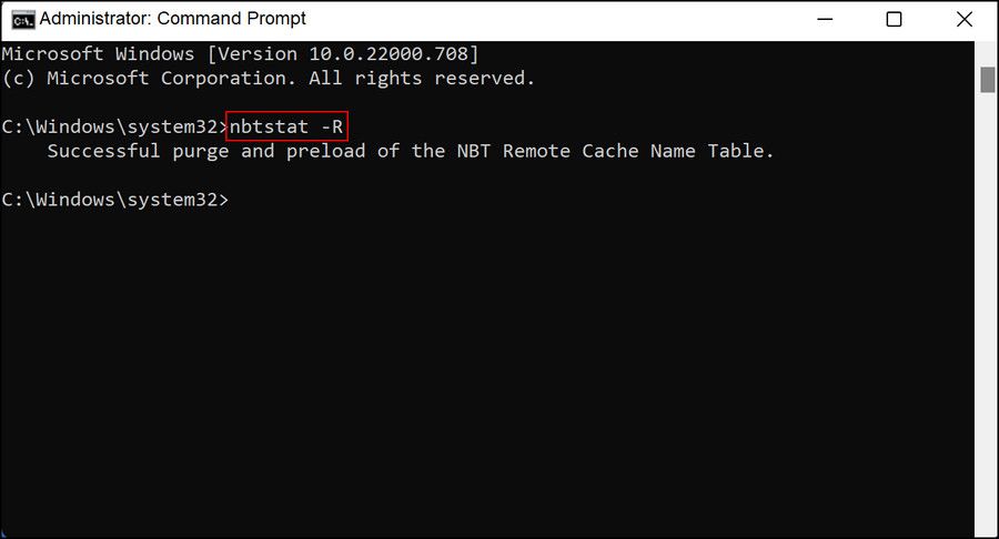 دستور nbtstat-r در Command Prompt