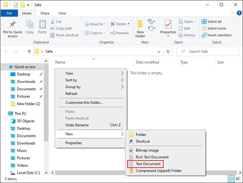 Create a new text document