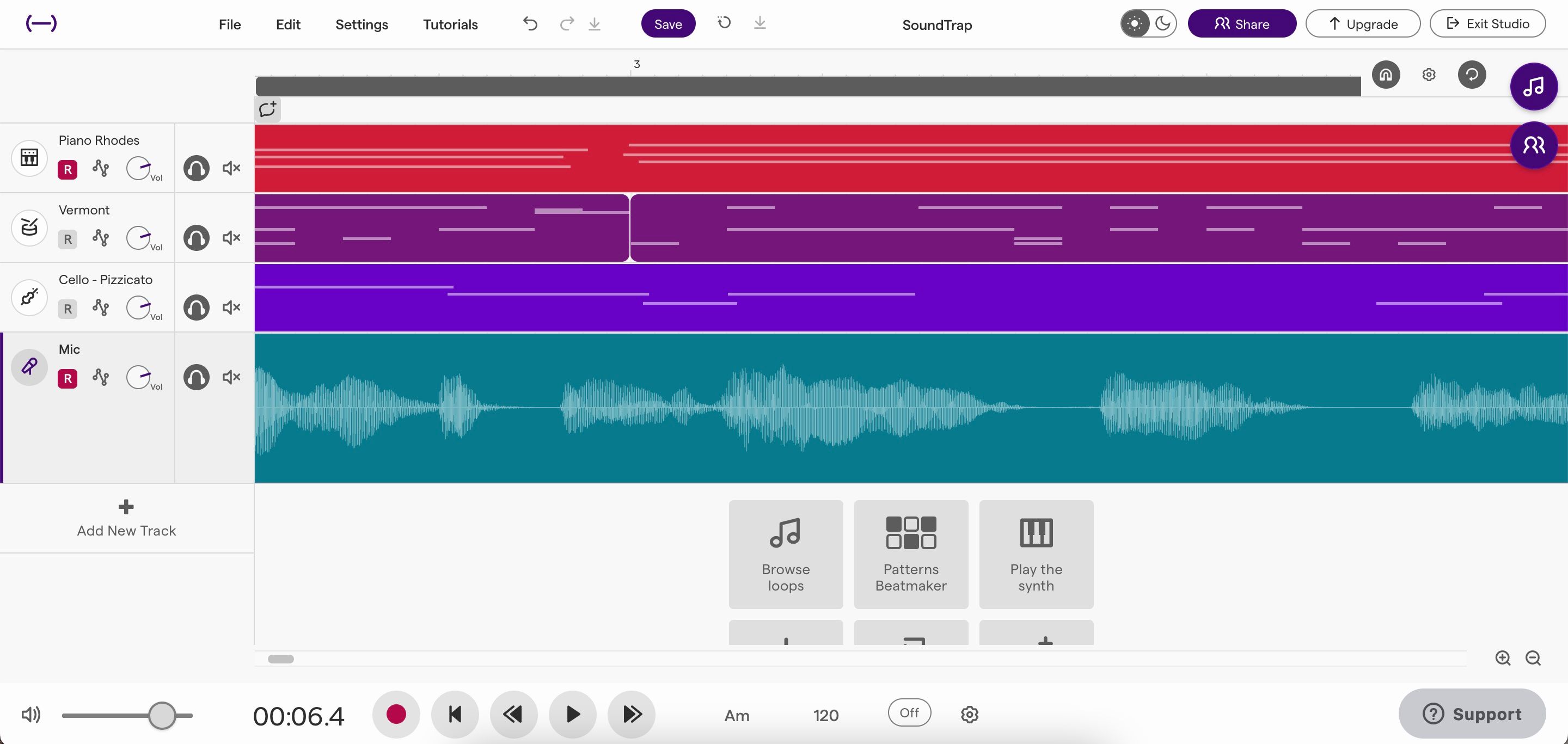 Screenshot of SoundTrap DAW interface. 