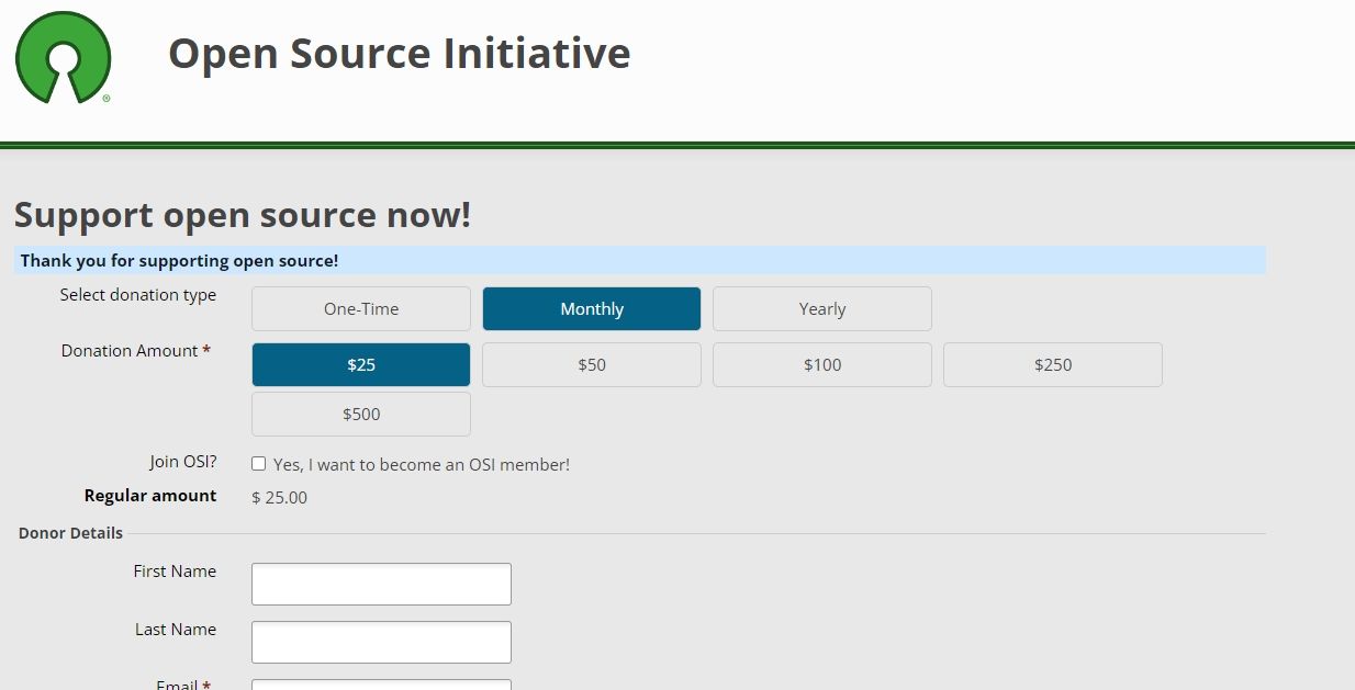 open source initiave donate screenshot