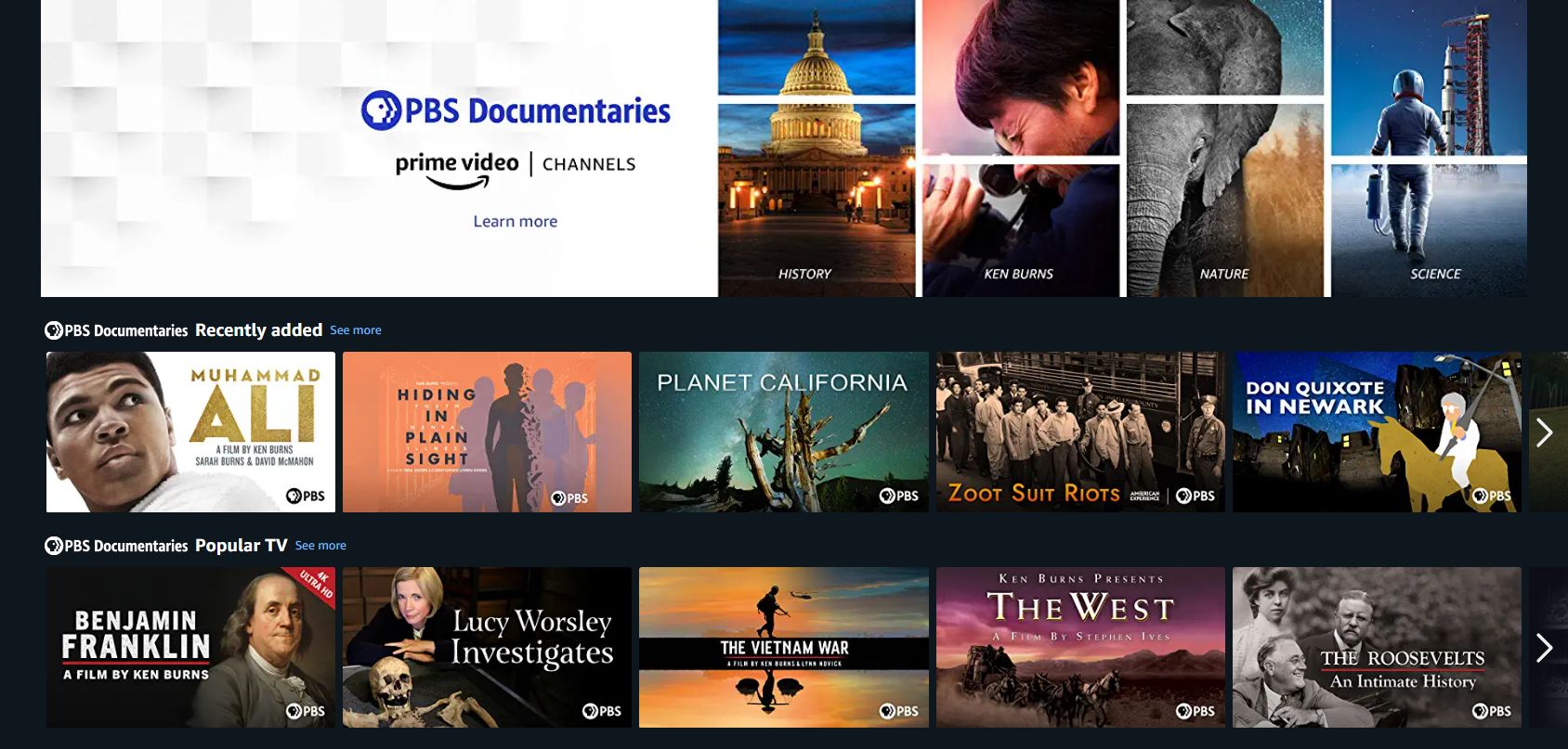 pbs documentaries prime video channel