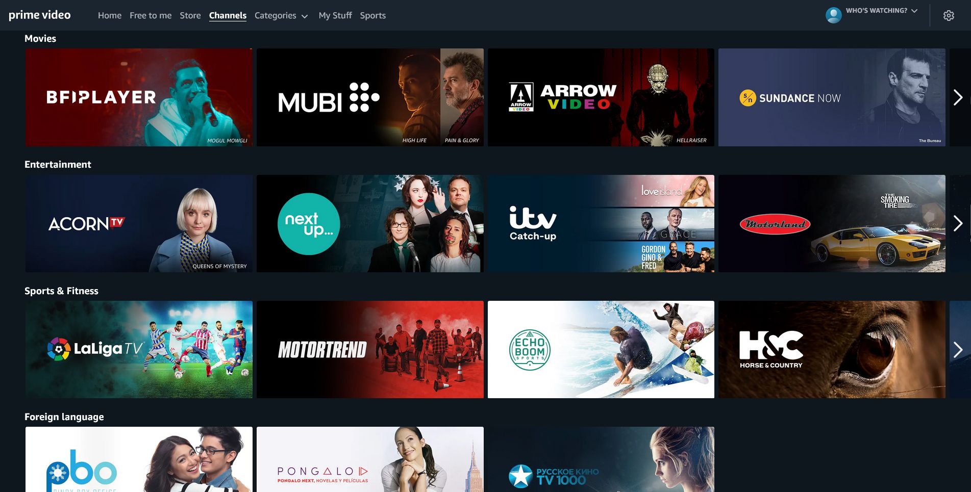 prime video all channels