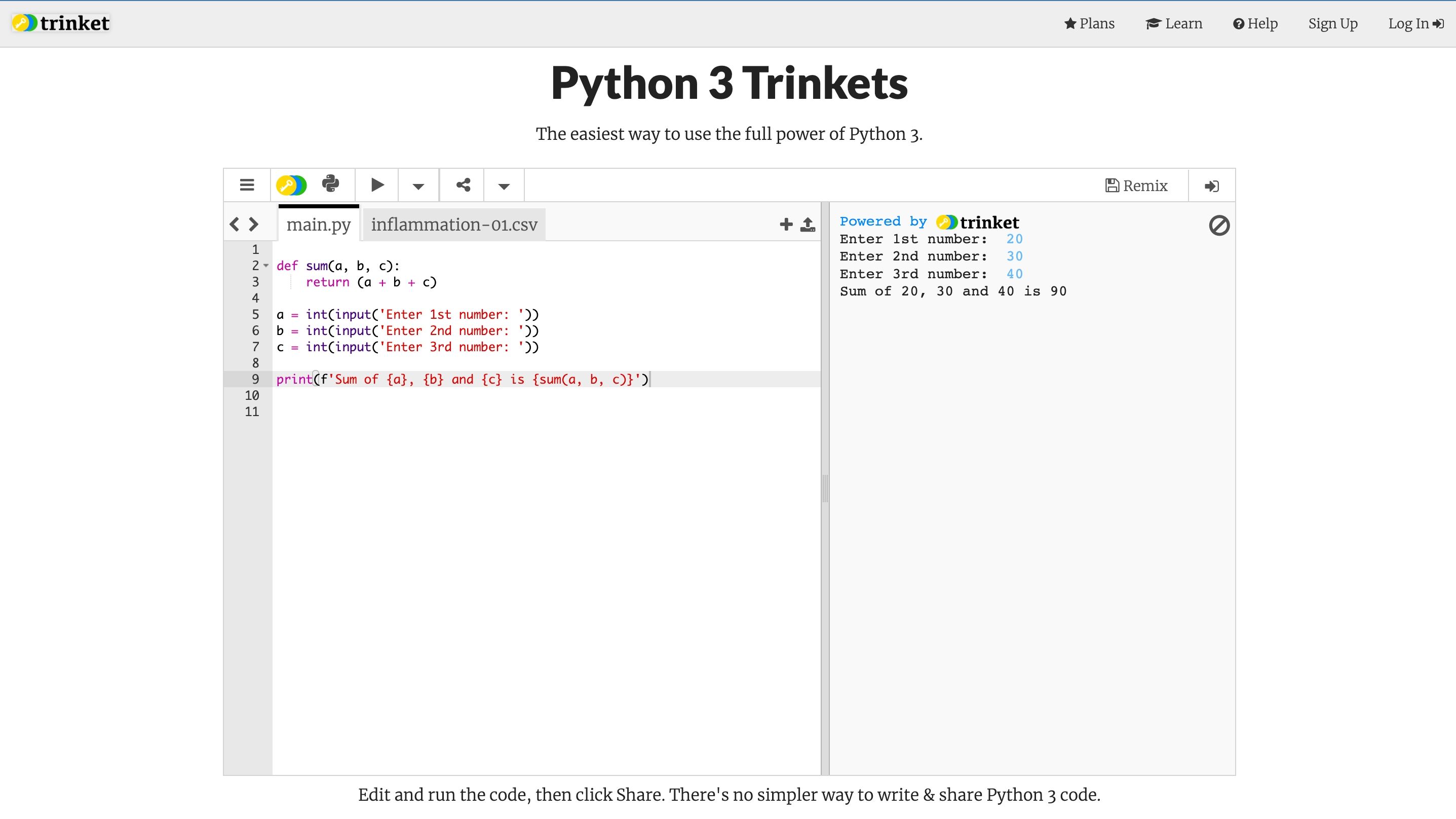 Python 3.x Trinket online interpreter