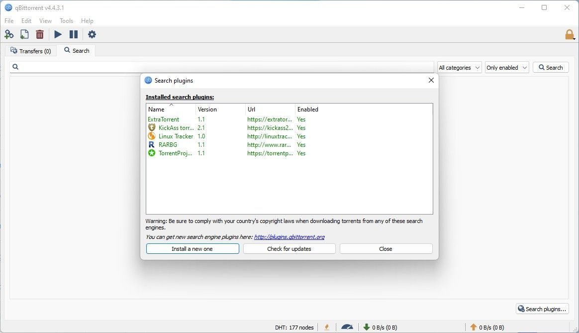 qBitTorrent Installed Plugins