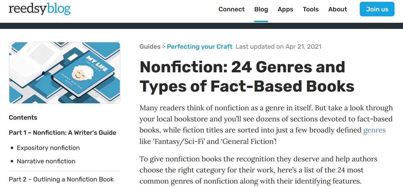 Reedsy Blog on Nonfiction Types and Genres