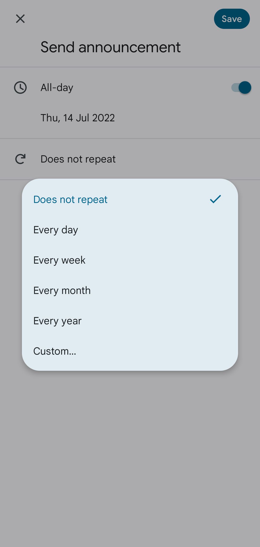 Repeat Options for Reminder on Google Calendar