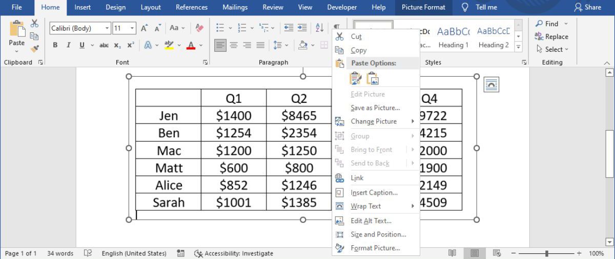 ذخیره عکس از Microsoft Word