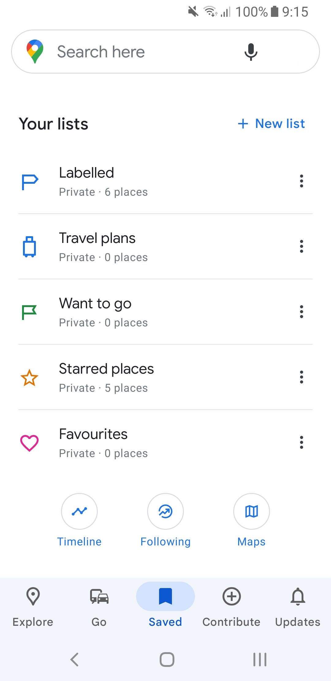 saved google maps tab on android