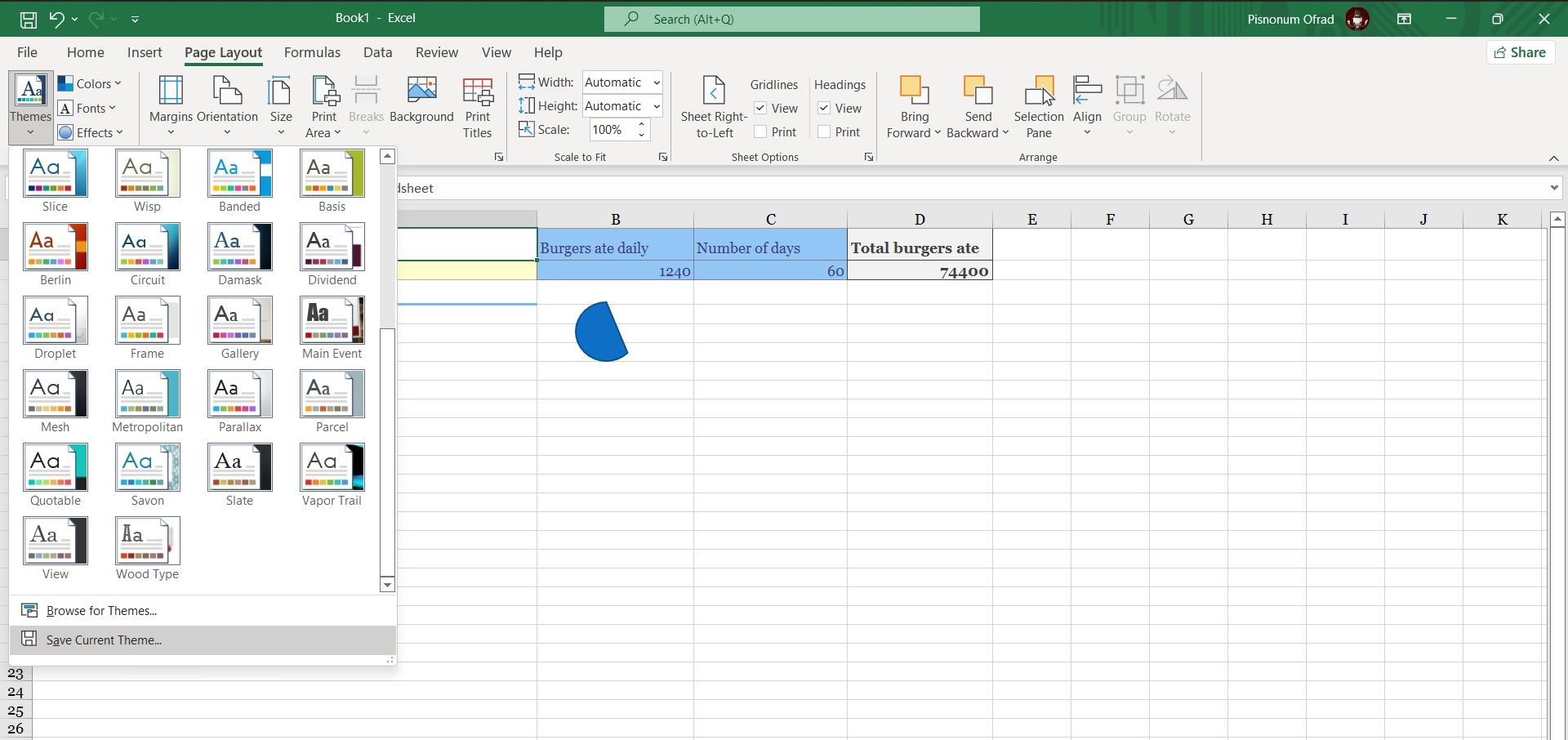 A custom theme in Excel