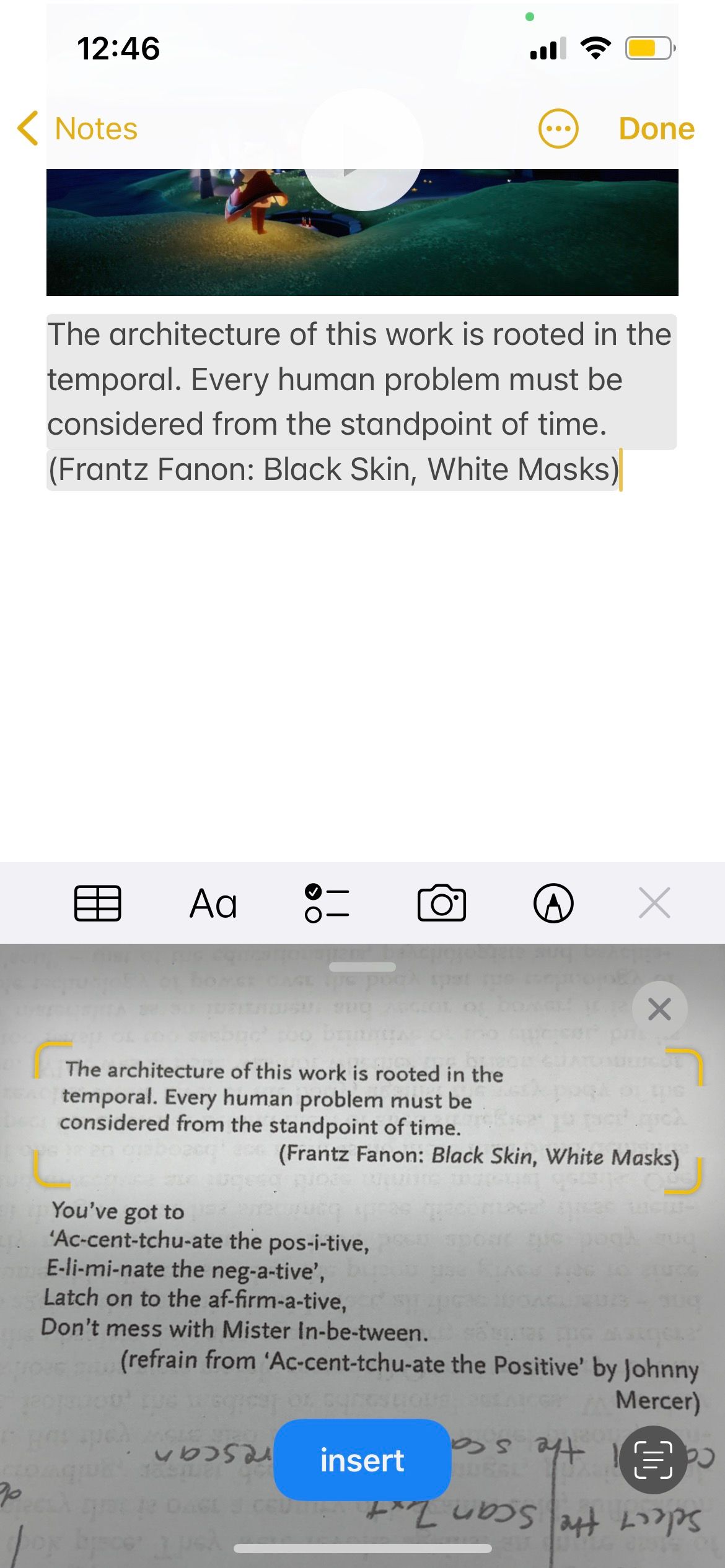 scan text window in iphone notes app