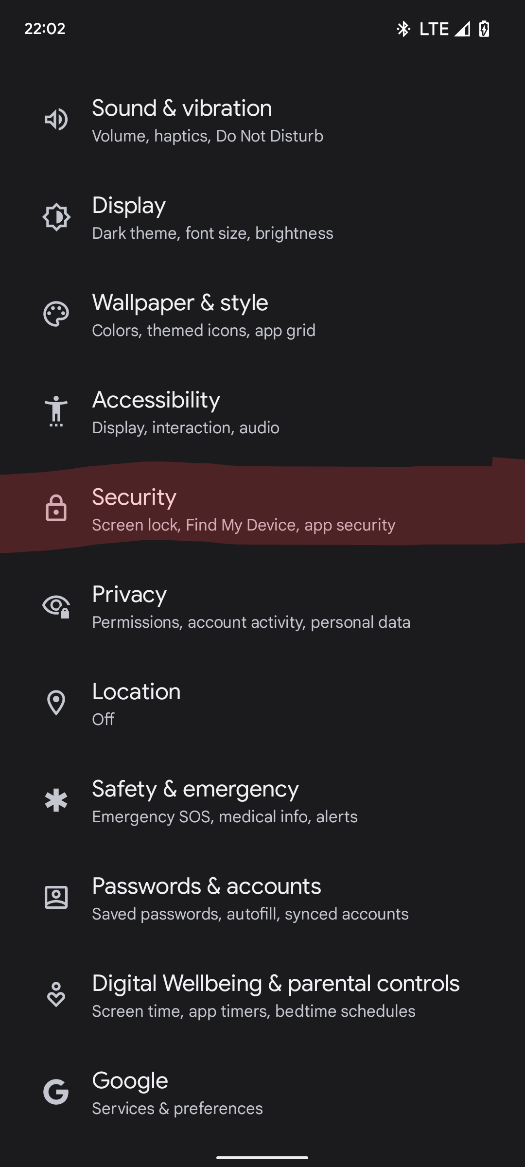 screenshot of Android security update page