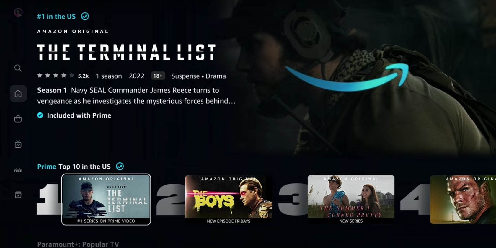 screenshot of the terminal list featured on amazon prime video home page