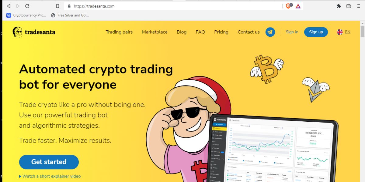 screenshot of tradesanta homepage
