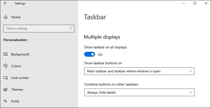 Taskbar settings on multiple displays