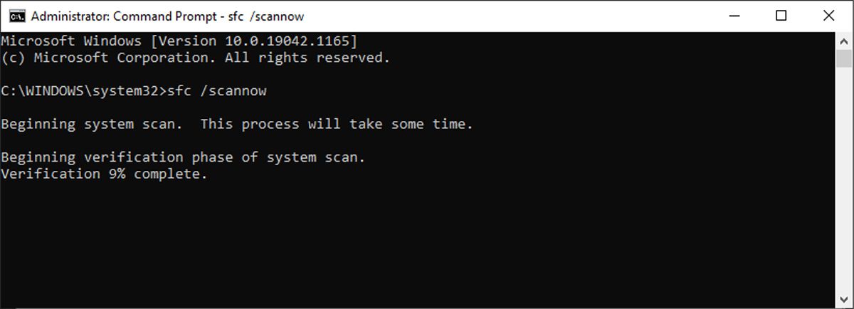 Running the SFC scan in Windows 11