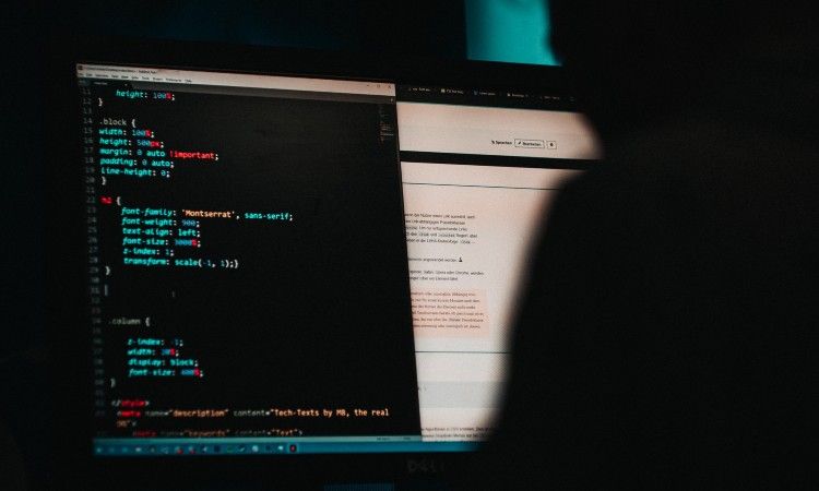 Hacker entering code on computer