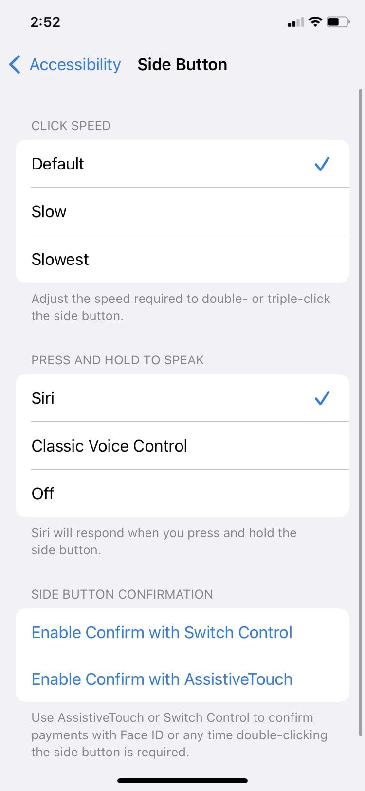 side button options