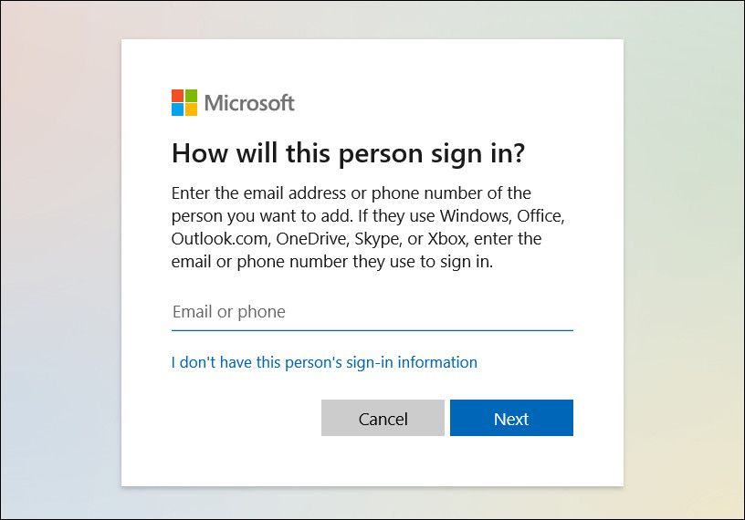 Microsoft Sign-in dialog