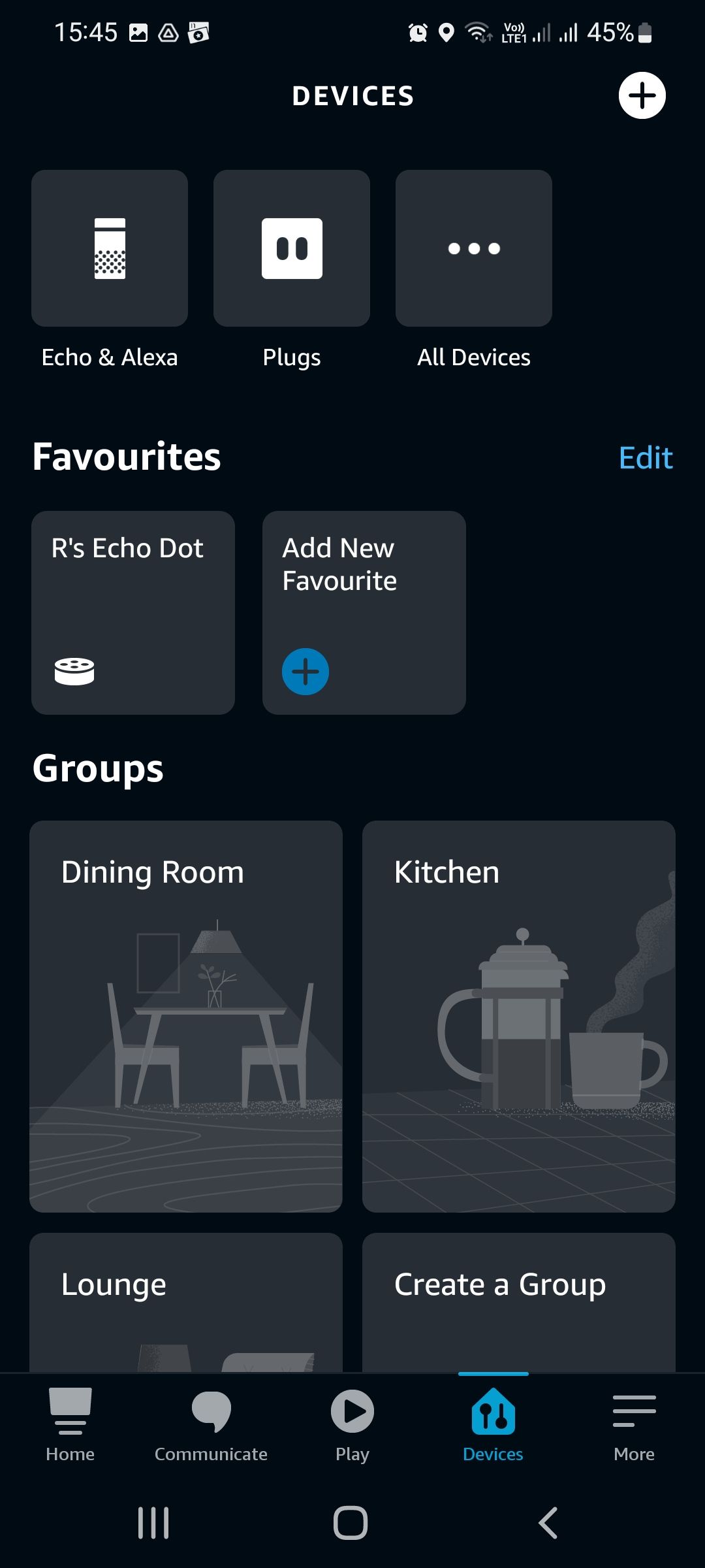Alexa devices and groups screen