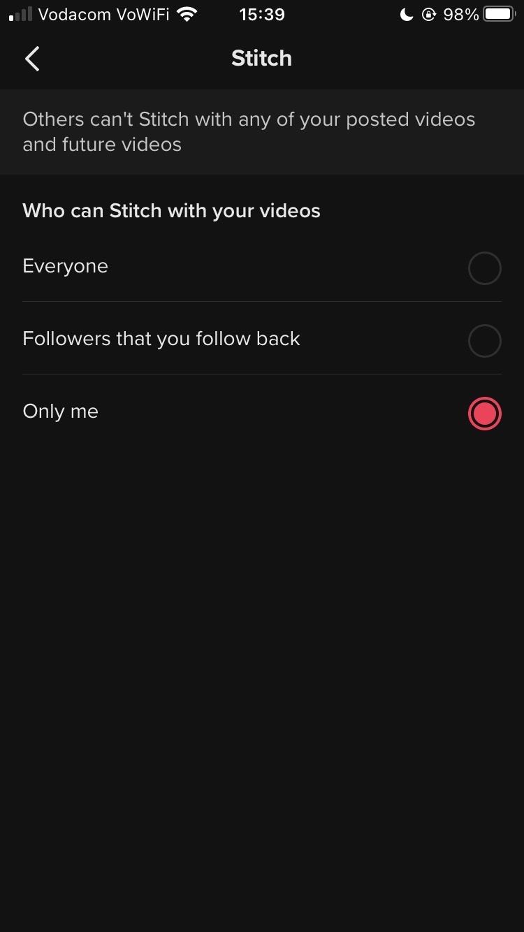 Stitch Settings on TikTok App