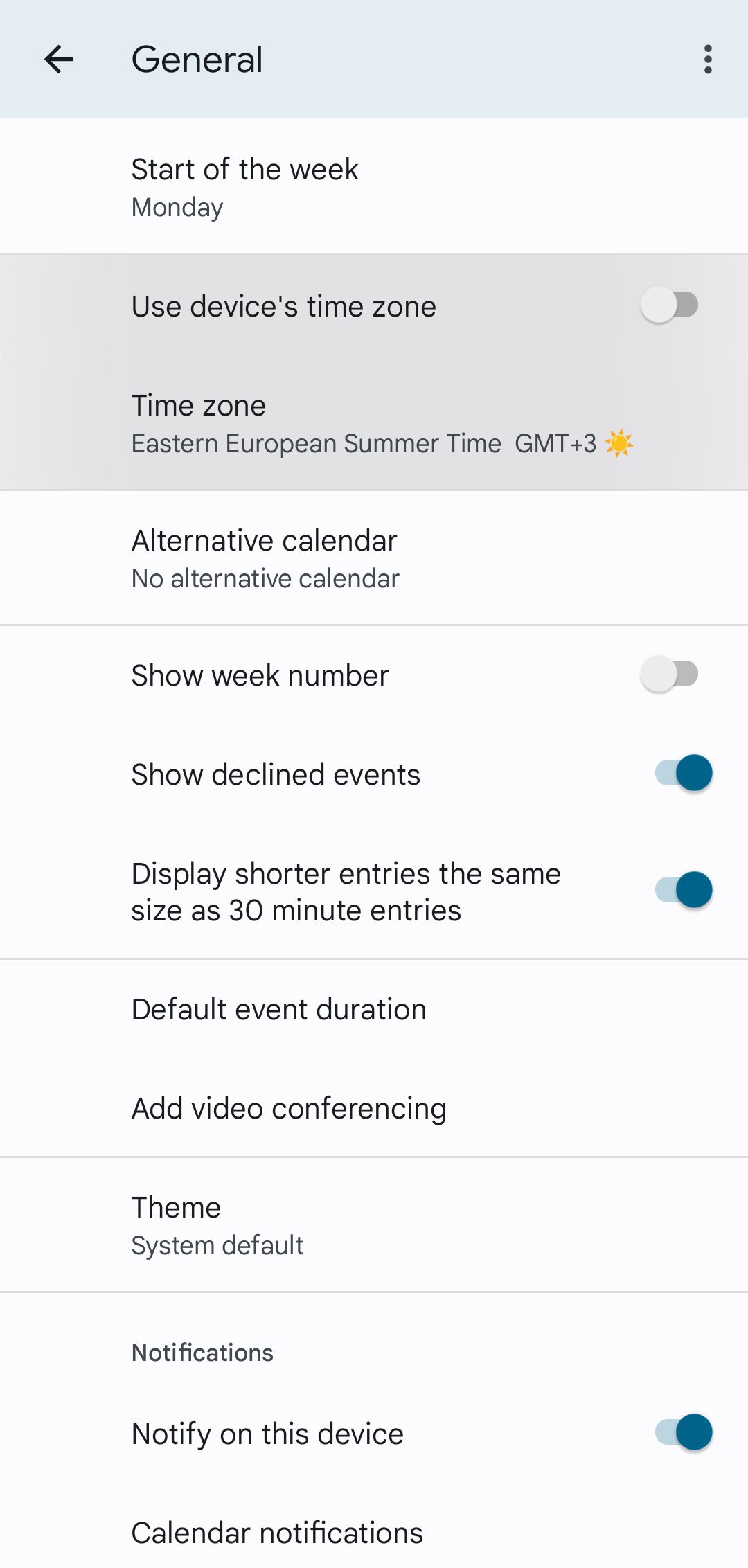 Time Zone Settings on Google Calendar
