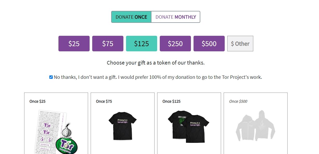 tor project donate screenshot
