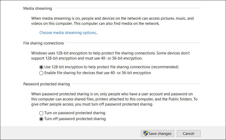 Turn off password sharing option