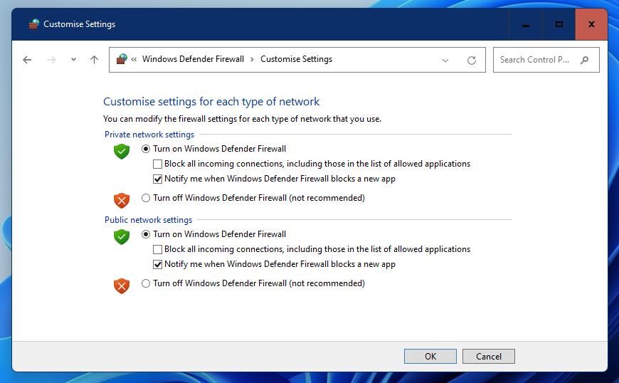 گزینه های Turn off Windows Defender