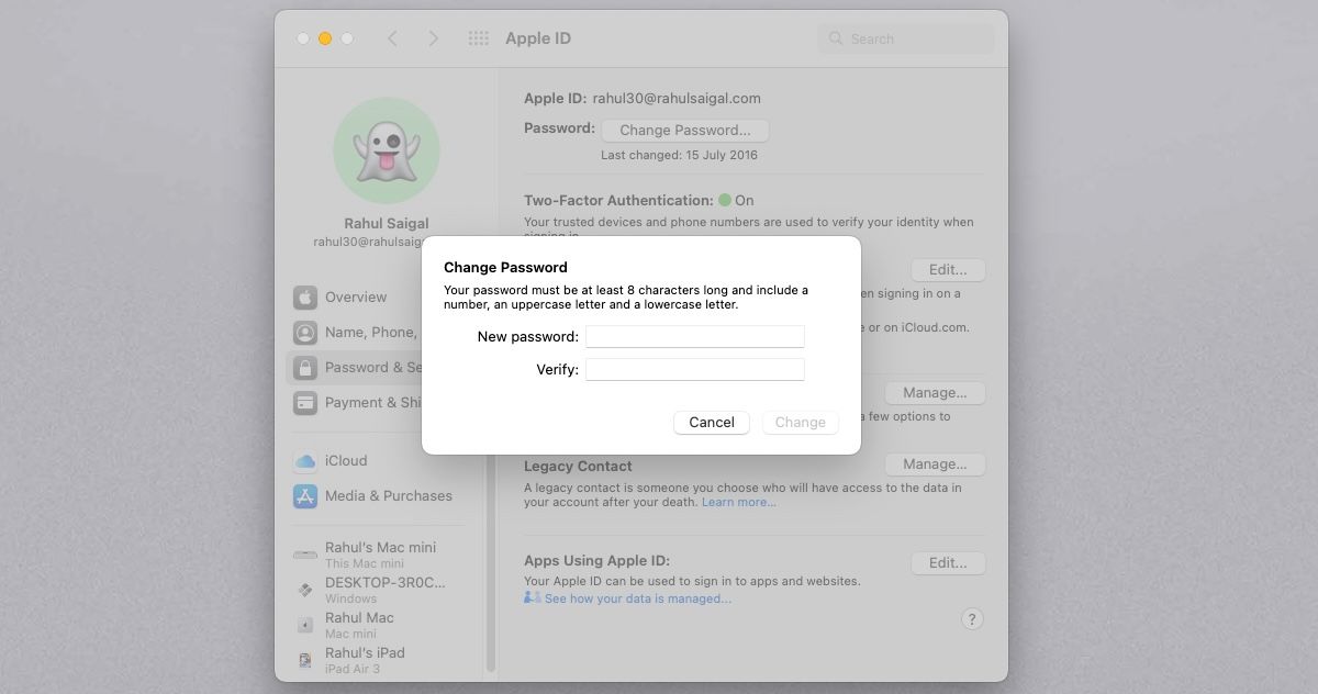 type in the new password and click change macOS