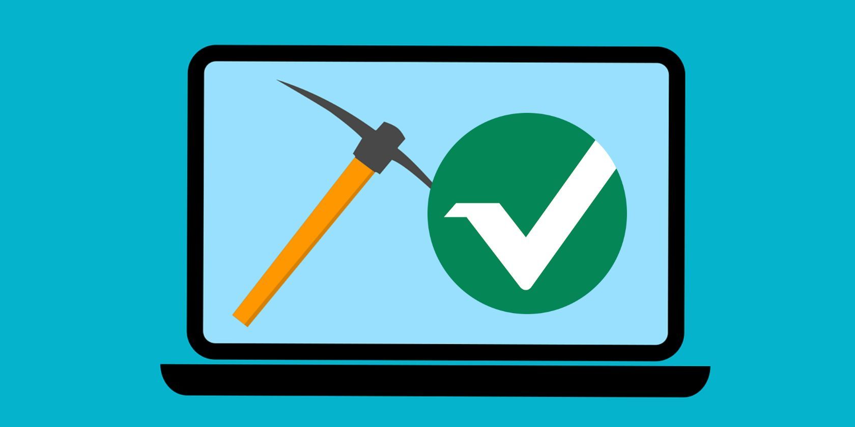 vertcoin mining logo and pick axe symbol on laptop screen