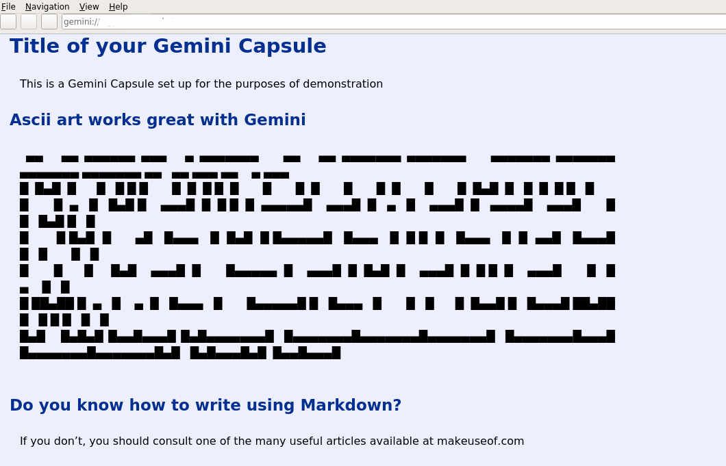 The Kristall gemini browser showing a gemini site